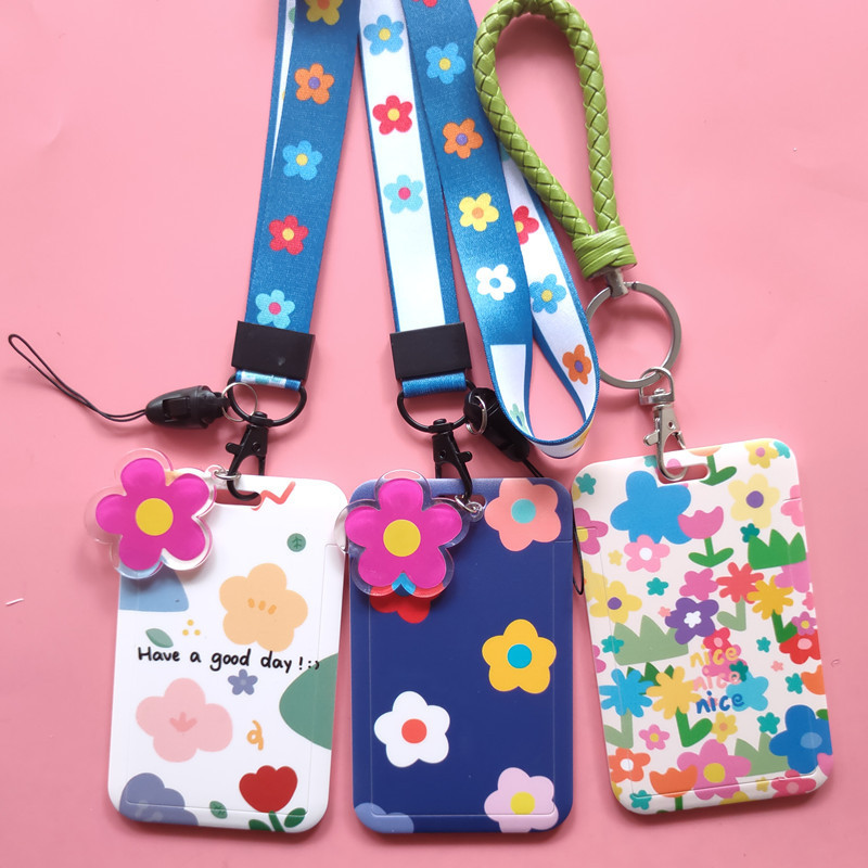 Japan and South Korea Hyun-a Cute Internet Celebrity Card Set Flower Student Bus Certificate Bank Card Protective Set Small Fresh Neck Rope