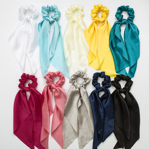 Cross-border new solid color knotted satin large intestine hair tie ponytail streamer tie head rope Korean style hair hoop head jewelry wholesale