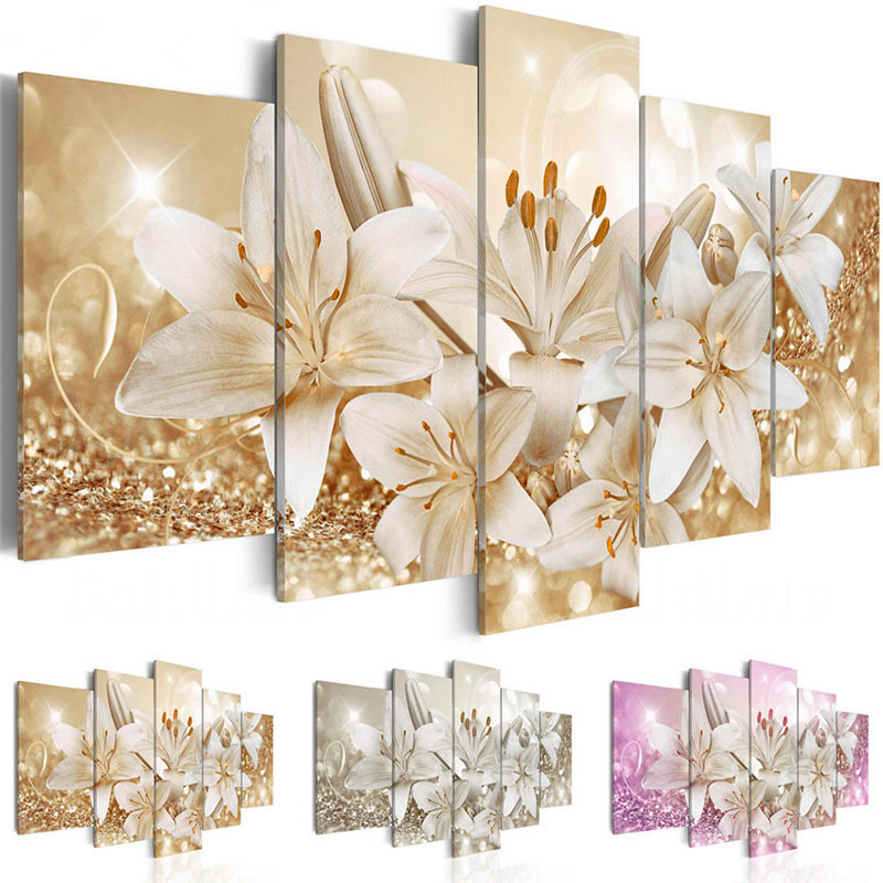 Modern Minimalist Five-Link Three-Color Flower Abstract Painting Spray Painting Creative Sofa Background Wall Decorative Painting Hanging Painting Oil Painting