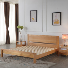 定做北欧实木床简约卧室榉木1.5米双人床1.2米原木酒店公寓单人床