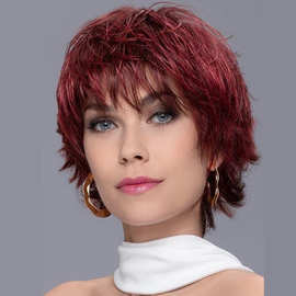 欧美假发 外贸时尚女蓬松 酒红混色短卷发 许昌假发工厂一件代发
