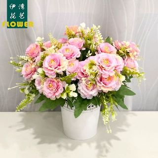 仿真花7头芙蓉玫假花束婚庆婚礼堂插花家居装饰摄影道具仿真植物