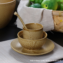 Porcelain four-piece set including cups, bowls, spoons, hotpot accessories, and serving bowls, suitable for rural dining tables, color-glazed ceramic tableware wholesale