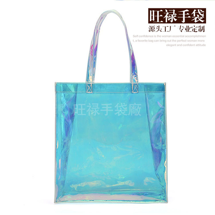 厂家现货PVC手提袋子幻彩镭射购物袋 透明单肩包防水礼品袋沙滩包