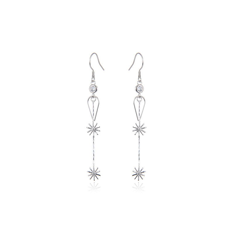 Estilo japonés y coreano dulce flor geométrica pendientes largos S925 plata con incrustaciones ZIRCON borla pendientes pequeña joyería generación pelo