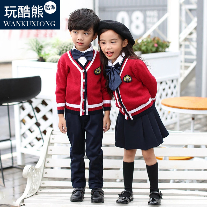 玩酷熊2022新款男女兒童針織衫套裝中小學生校服幼兒園園服春秋裝
