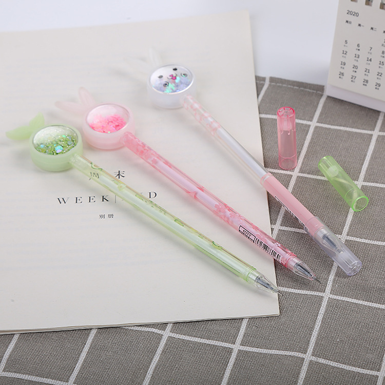 Orejas de conejo creativo lentejuelas pluma de gel Oficina negro pluma de firma lindo estudiante examen escritura pluma de agua al por mayor