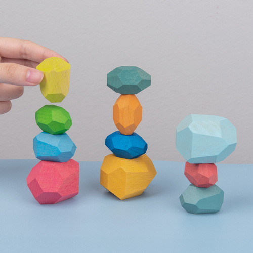 Factory direct sales Nordic ins style colorful stones puzzle stacking stone children's wooden toys ornaments
