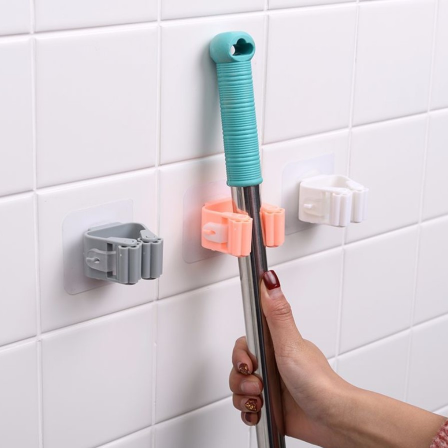 Punch-free Mop Rack Toilet Mop Hook Bathroom Sticky Hook Broom Hanger Wall Hanger Card Holder Mop Clip