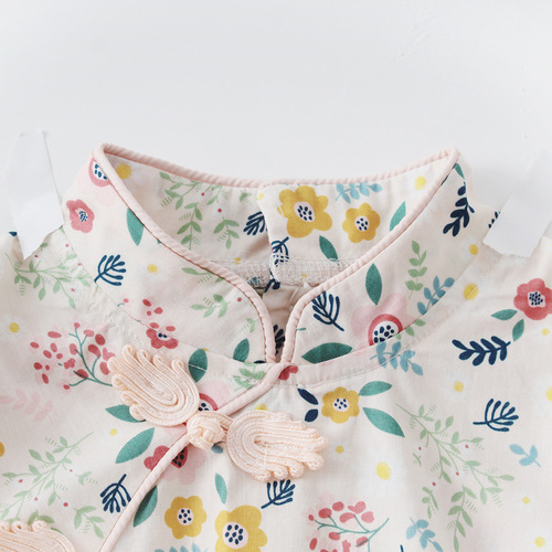 INS  summer baby girl Hanfu Hanyi Chinese style baby cheongsam cotton sleeveless jumpsuit romper