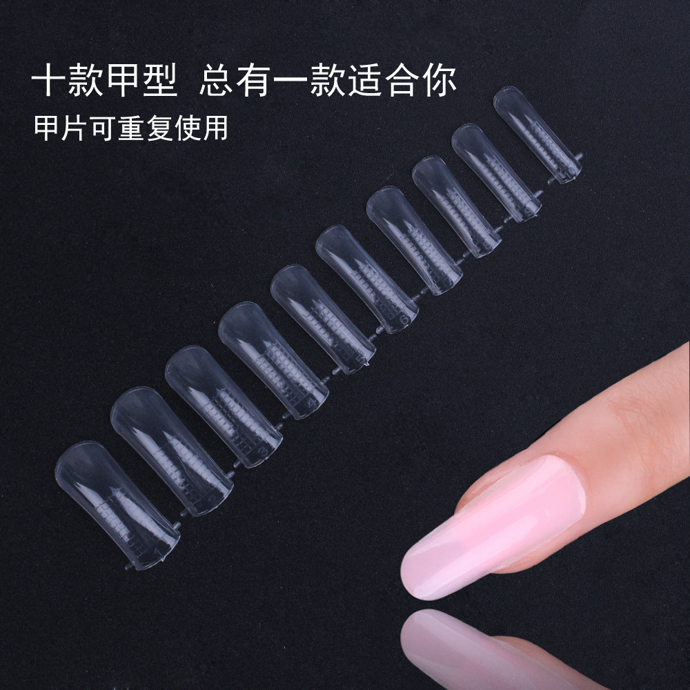 Extensión de uñas popular transfronteriza molde de uñas sin papel Bandeja 100 piezas modelo de uñas de extensión de cristal transparente en stock