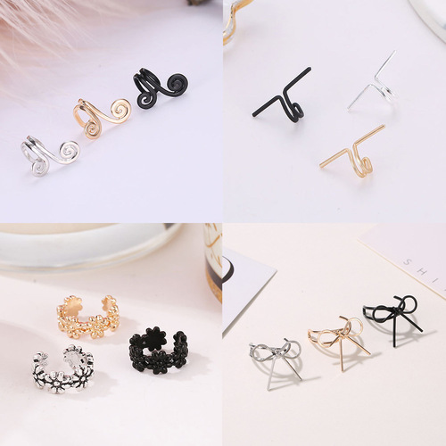 Cross-border bestseller minimalist geometric ear clips without piercing, European and American Instagram-style personalized temperament ear bone clips, fashionable earrings