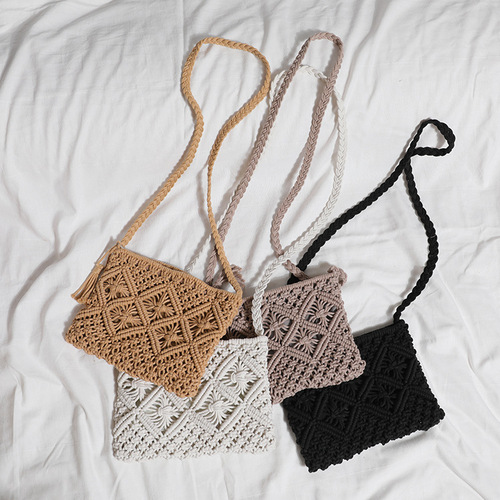 One piece drop shipping manufacturer wholesale 2024 new simple shoulder bag crossbody bag hand tassel cotton rope bag woven bag