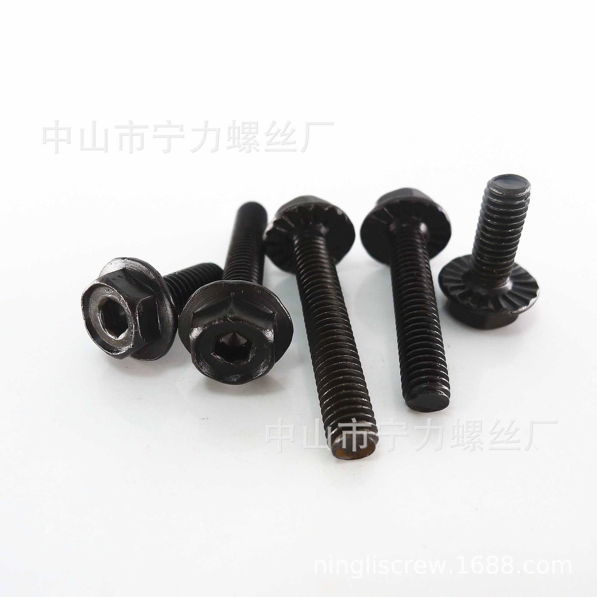 防滑螺栓 外六角带垫 法兰盘螺丝 压花内六角槽汽车 黑色M6M8家具