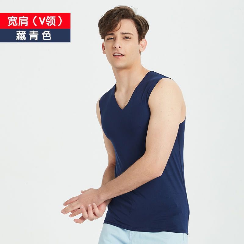 NanRenShuai/NanRenShuai Men's Vest Ice Silk V-Neck Vest Men's Summer Solid Color Base Shirt Inner Slim Fit