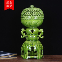 景德镇陶瓷佛具用品 仿古旋转高脚镂空熏香炉 家居寺庙佛堂檀香炉