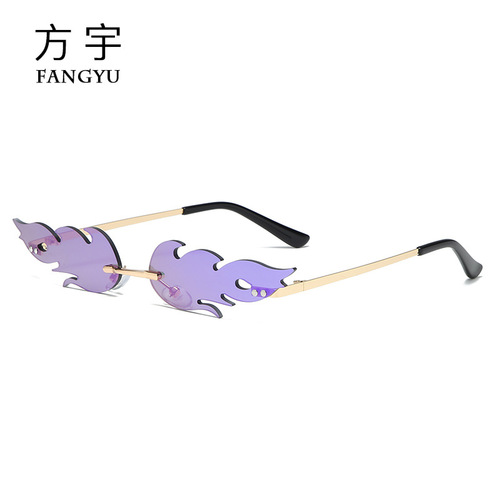 New Flame European and American Fashion Sunglasses Funny Metal Glasses Frameless Personalized Sunglasses for Women Wholesale