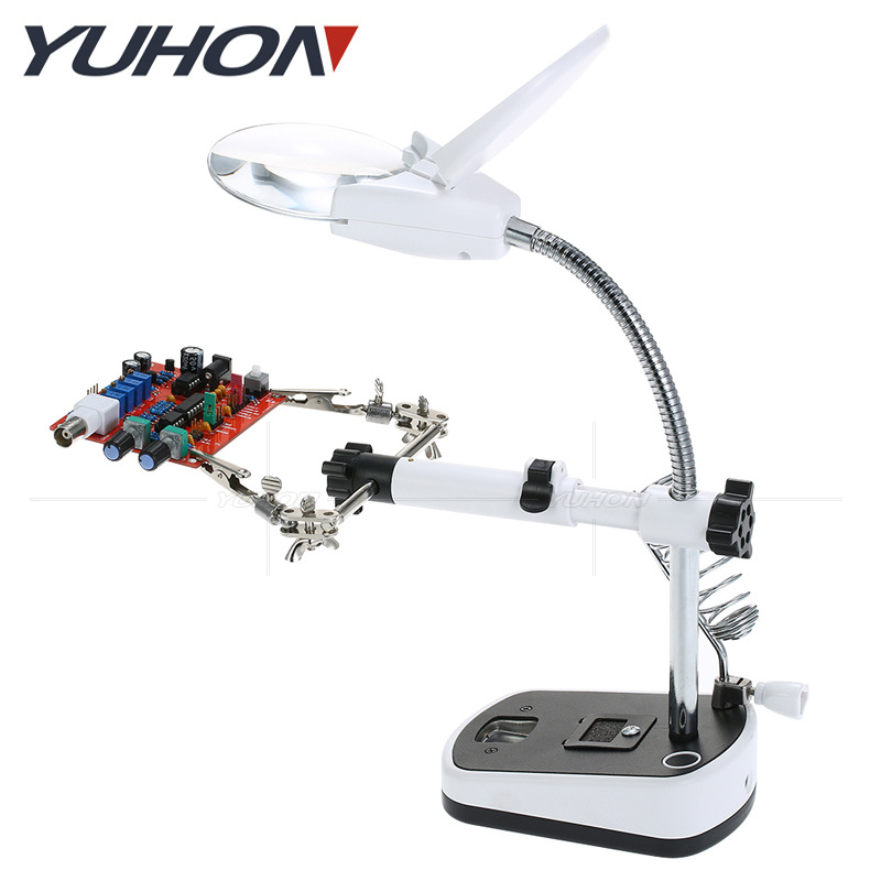 3.5倍10倍LED灯照明放大镜夹子台式电洛铁焊接维修线路板手表刺绣