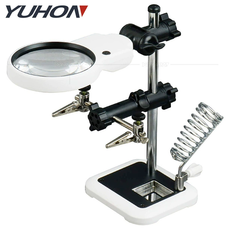 Многофункциональный светодиодный Вспомогательный зажим Электрический Luo Утюг кронштейн сварочный ремонтный штекер радио Зажим увеличительное стекло холодный и теплый свет регулируемый