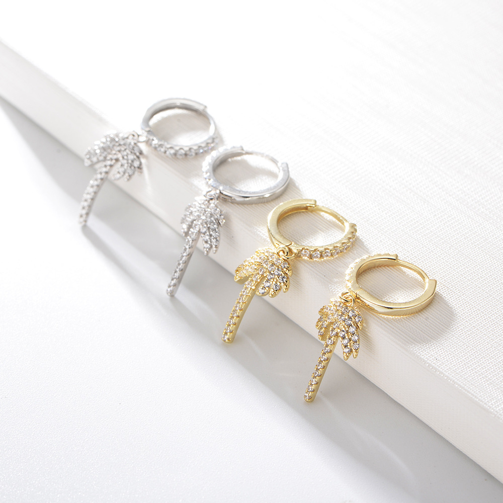 Pendientes de circón estilo europeo y americano pendientes nuevos accesorios transfronterizos s925 plata esterlina diamante árbol de coco pendientes