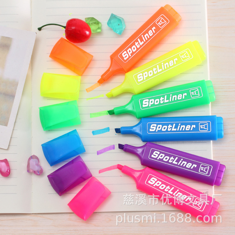 [Serie temporada escolar] SPOTLINER HIGHLIGHTER, en stock HIGHLIGHTER plano con soporte para bolígrafo 6 colores