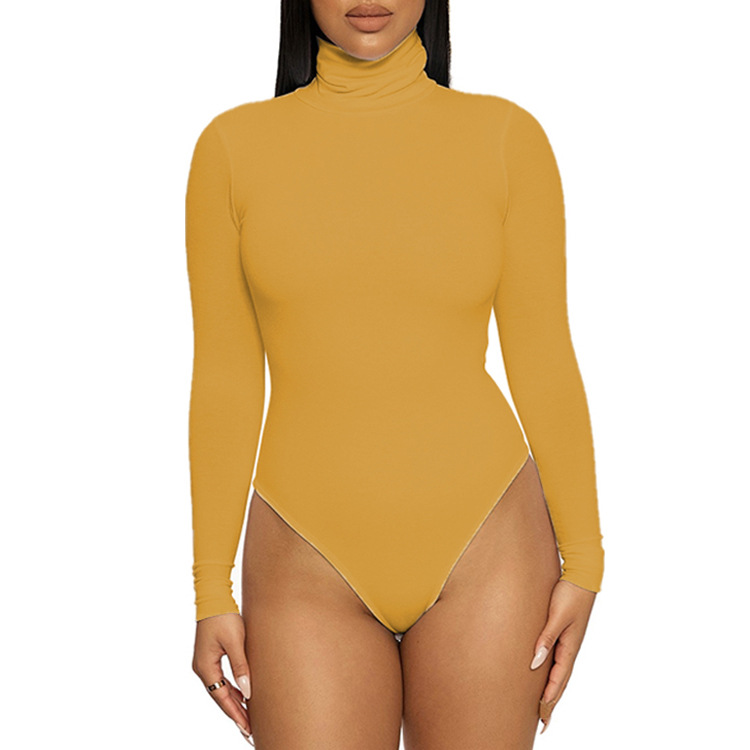 2023 transfronteriza Otoño e Invierno ropa básica de mujer europea y americana simple cuello alto manga larga mono