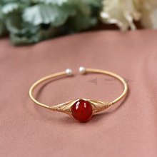 福利款 手工绕线 14k包金超强保 纯天然红玛瑙 12mm开口手镯