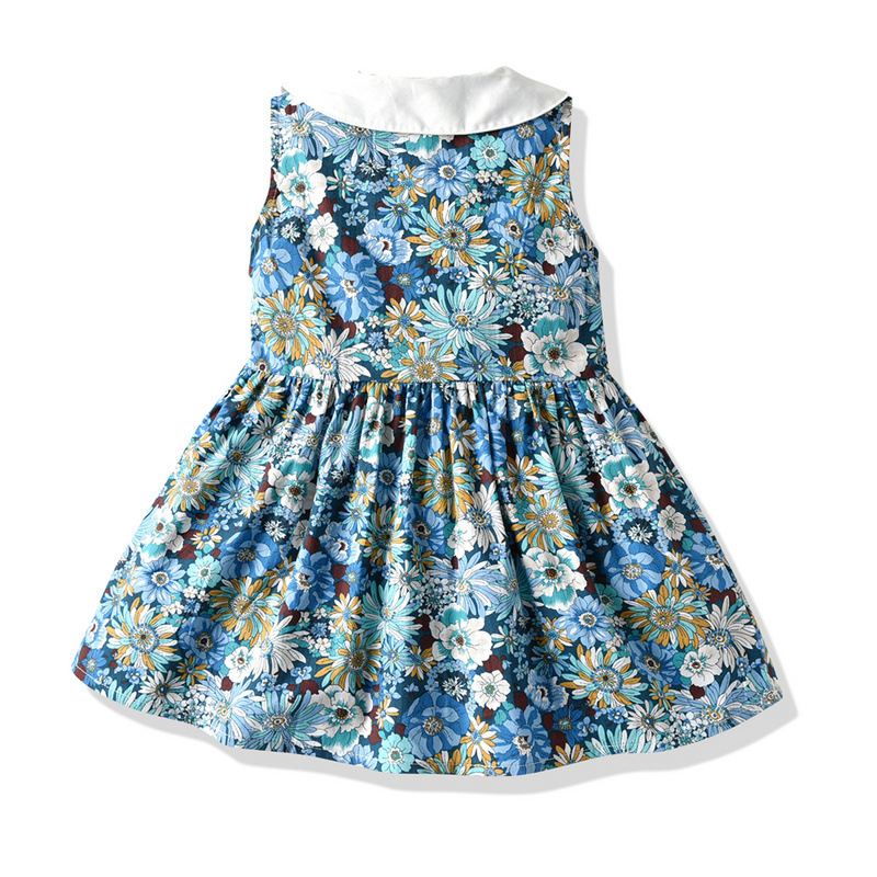 Nuevo vestido infantil 2025 niñas europeas y estadounidenses de verano cuello de muñeca sin mangas vestido de flores sin mangas Amazon lotes calientes
