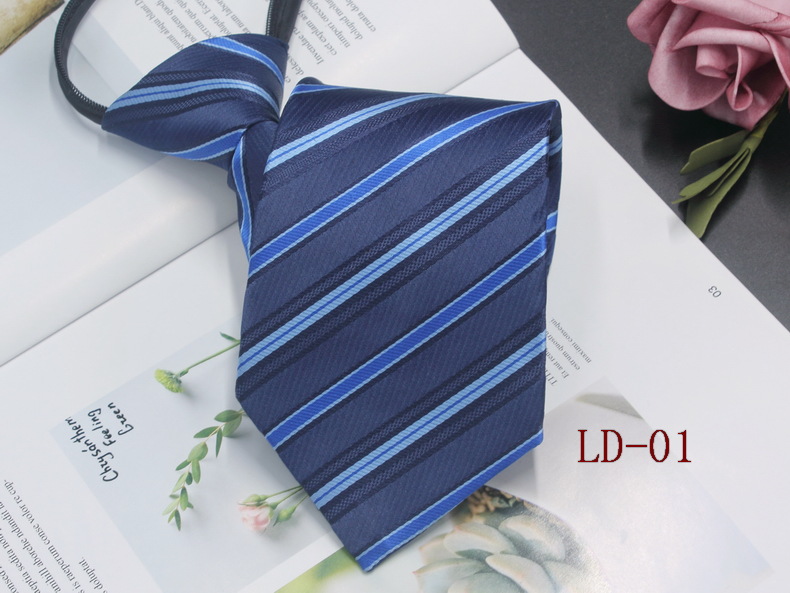 Men's Zipper Tie Formal Business 8cm Lazy Easy Pull Bride Wedding Tie Red and Black Stripes in Stock