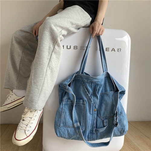 Jeans Fabric Unisex Crossbody Bag 2024 Spring New Item Korean Style Casual Versatile Large Capacity Shoulder Bag Wholesale