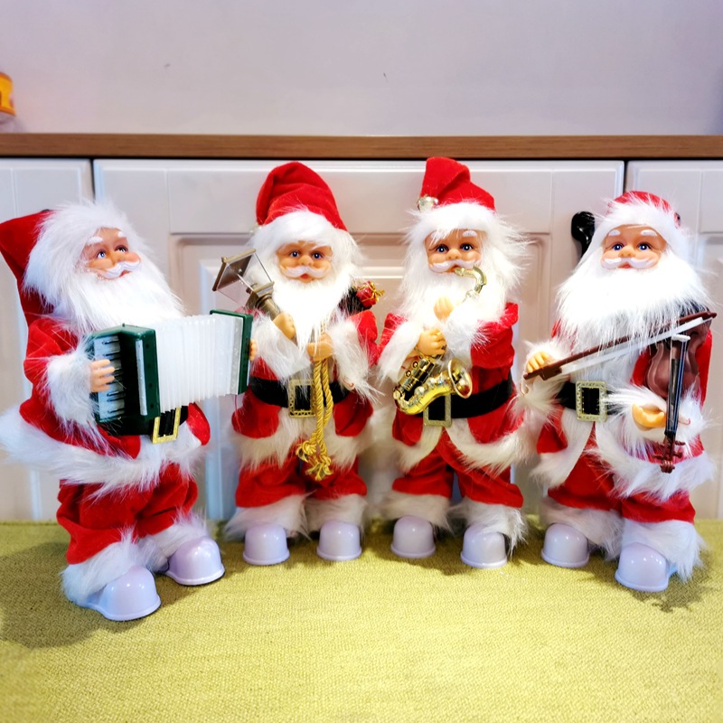 Venta al por mayor de nuevo estilo 30cm eléctrico Santa Claus música muñeca decoración regalo de Navidad especial transfronterizo