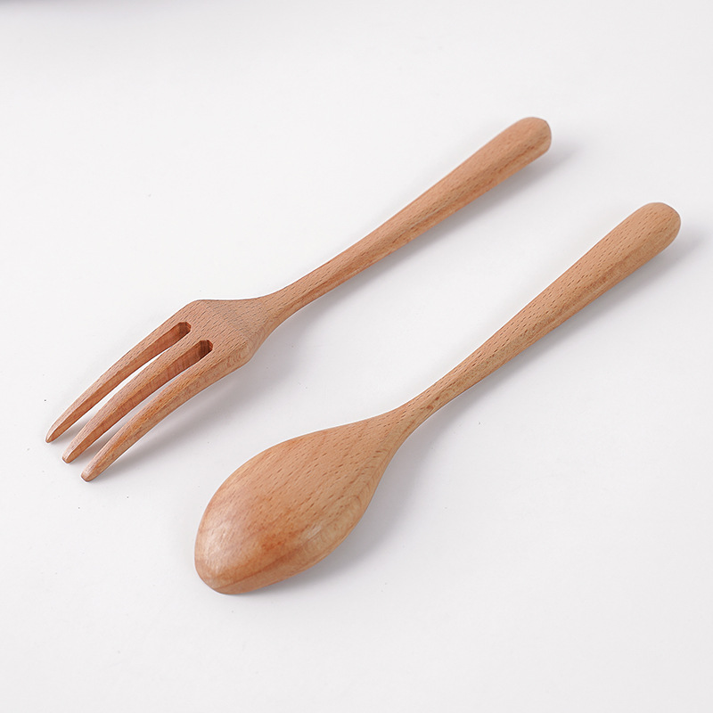 Cuchara de haya Creativo Mango triangular japonés-coreano Cuchara de madera maciza Cuchara tenedor Juego de palillos Vajilla de madera La cuchara pequeña se puede grabar con láser