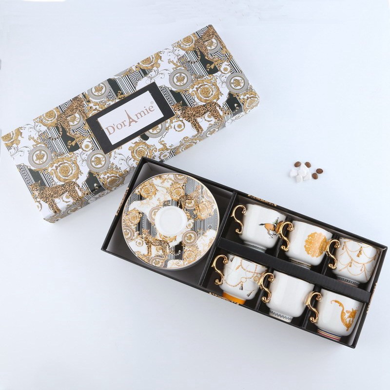 Light Luxury Small Luxury Turkish Coffee Cup 6-piece Set Ceramic Coffee Cup and Saucer Set Concentrated Small Mini Cup