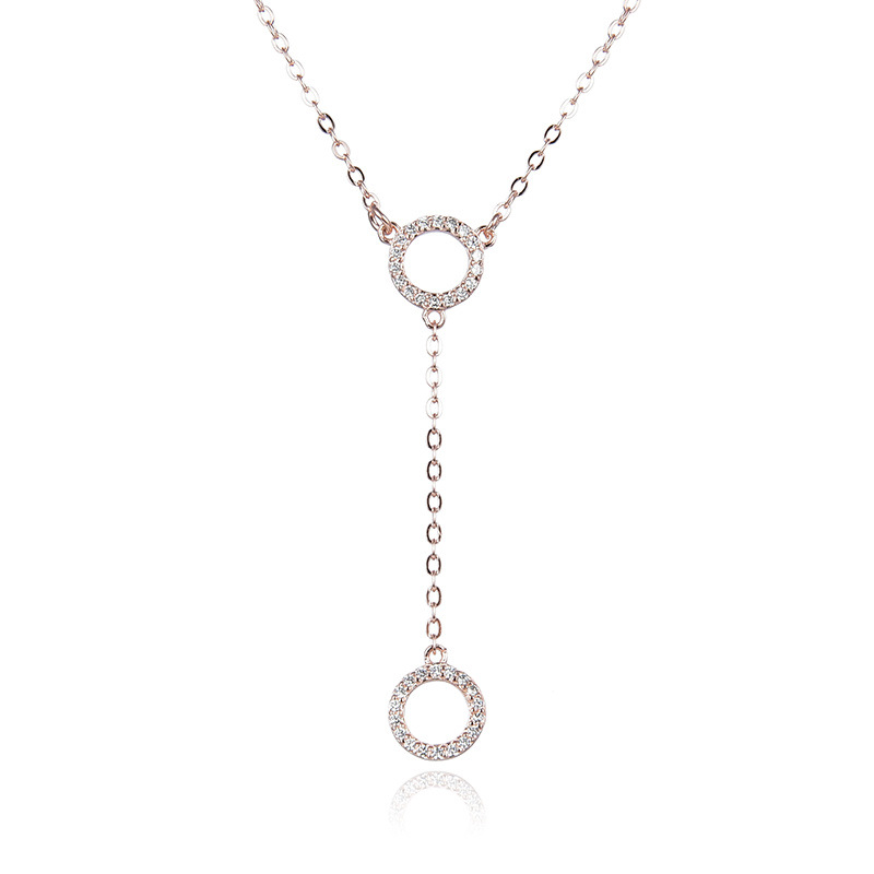 Completo diamante Rosa oro hueco redondo s925 Collar de plata Corea del Sur Dongdaemun elegante collar de mujer al por mayor