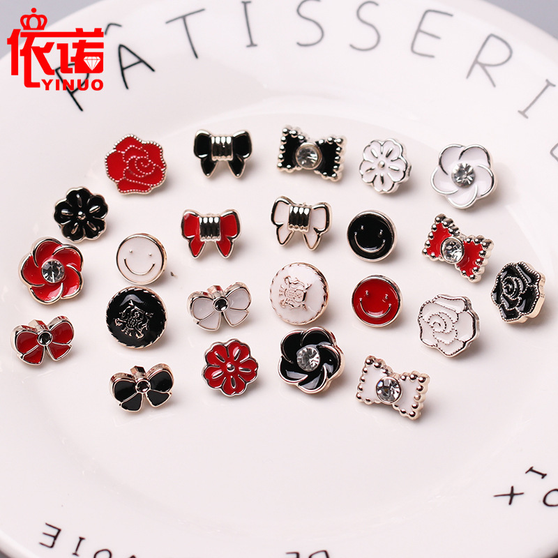 Women's shirt button button sweater cardigan black and white red clothes decorative accessories cute beautiful small buckle
