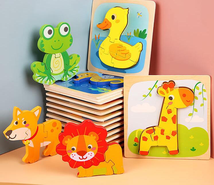 Dibujos animados para Niños Rompecabezas tridimensional entrenamiento concentración de coordinación mano-ojo forma geométrica rompecabezas a juego juguetes educativos. 1