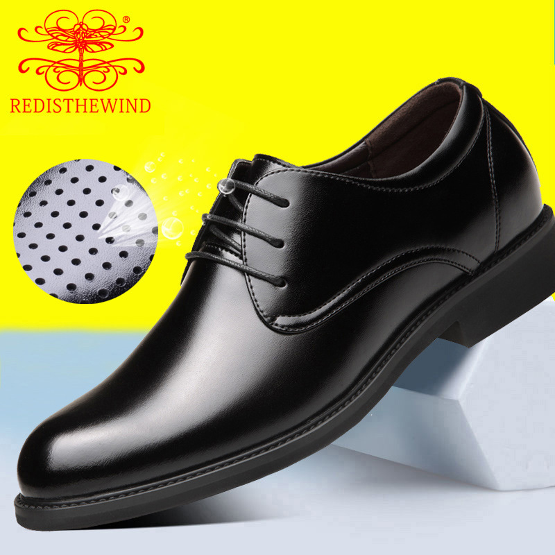Men's Leather Shoes for Business Formal Wear, Breathable Genuine Leather Cowhide Casual Work Professional Shoes/Ventilated Hollow Sandals