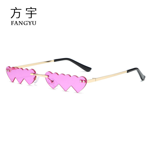 New Heart to Heart Fashion Sunglasses Metal Frameless Funny Niche Sunglasses Cross-border Party Personalized Glasses Wholesale