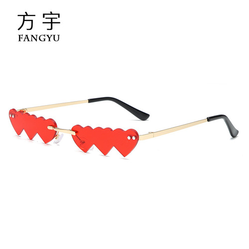 New Heart to Heart Fashion Sunglasses Metal Frameless Funny Niche Sunglasses Cross-border Party Personalized Glasses Wholesale