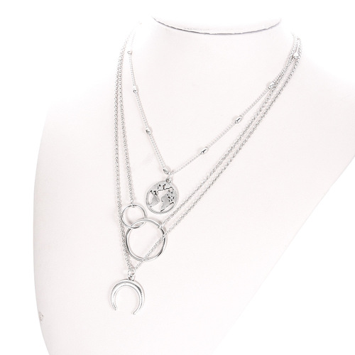 European and American E-commerce Fashion Multi-Layer Moon Map Necklace for Women, Personalized Bohemian Style Multi-Layer Necklace for Women