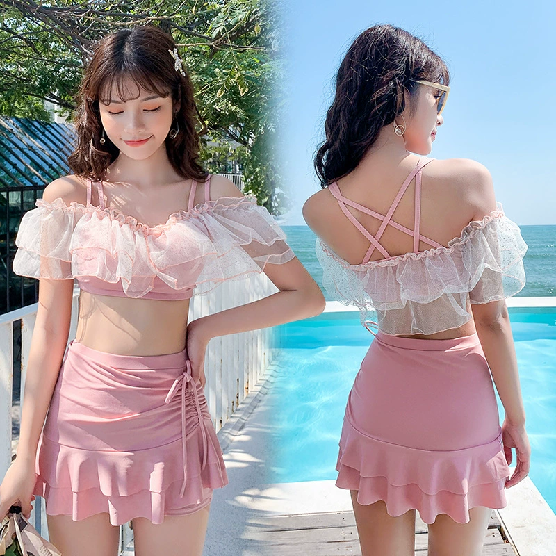 Split Swimwear Set, Cute Supporting Skirt, One-Piece Style, Multi-Size (M–XL)