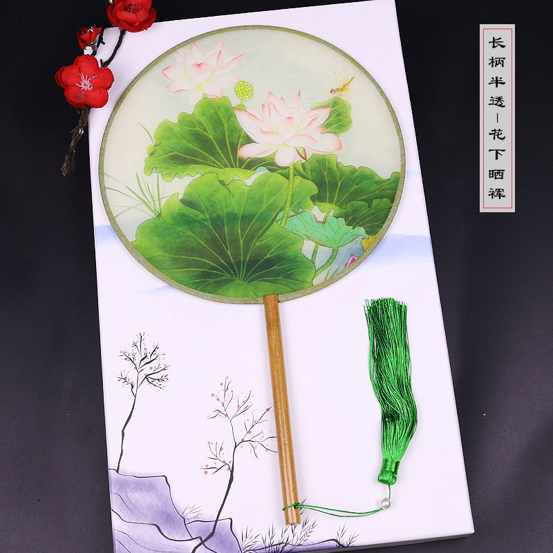 DIY estilo chino Palacio ventilador de la boda ventilador femenino estilo antiguo impreso de bambú ventilador redondo al por mayor danza clásica cara de seda ventilador