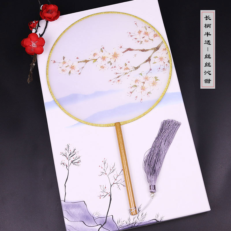 DIY estilo chino Palacio ventilador de la boda ventilador femenino estilo antiguo impreso de bambú ventilador redondo al por mayor danza clásica cara de seda ventilador