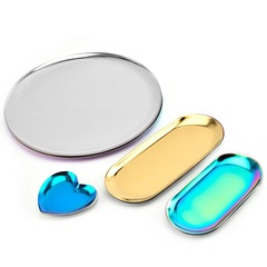 Nordic stainless steel jewelry plate gold color oval plate metal tray Nordic home decoration place fruit plate