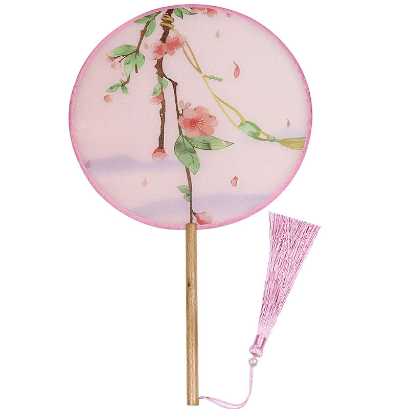 Estilo antiguo ventilador de impresión ventilador redondo de bambú al por mayor de estilo chino ventilador de la Danza del palacio fan clásica cara de seda al por mayor