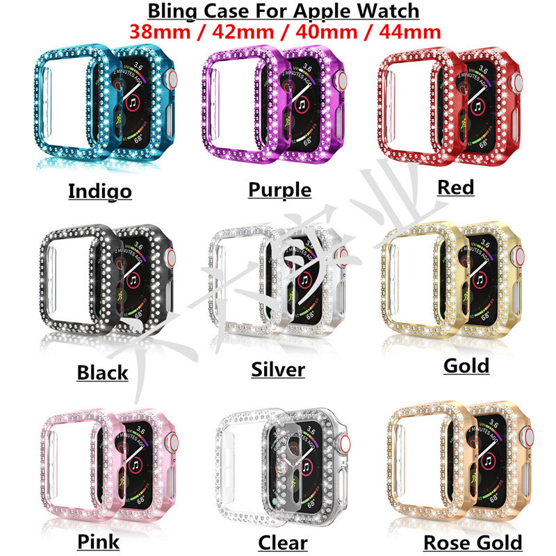 Suitable for Apple Watch 1-6 Generations/Se Electroplated Pc Double Diamond Cut Out Case Double Row Diamond Protective Cover
