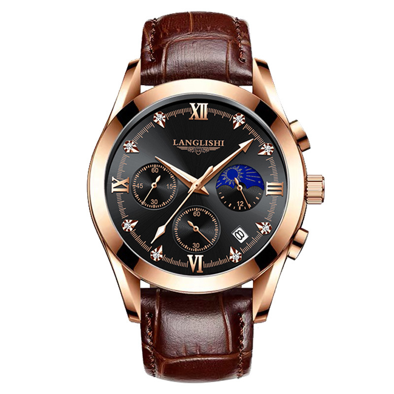 Nuevo reloj luminoso con calendario resistente al agua para hombre de Langlish, reloj deportivo de cuarzo de cuero a la moda de estilo coreano para estudiantes masculinos image 5