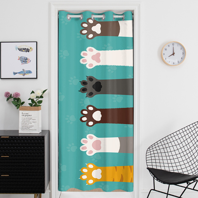 Cute Cartoon Animal Cat Punch-free Bedroom Living Room Curtain Kitchen Fitting Room Shelter Curtain Room Partition Curtain