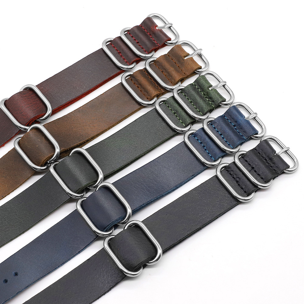 Correa de reloj de piel de vaca de cinco anillos 18 20 22 24mm explosión grieta hombres reloj correa de cuero genuino correa de reloj