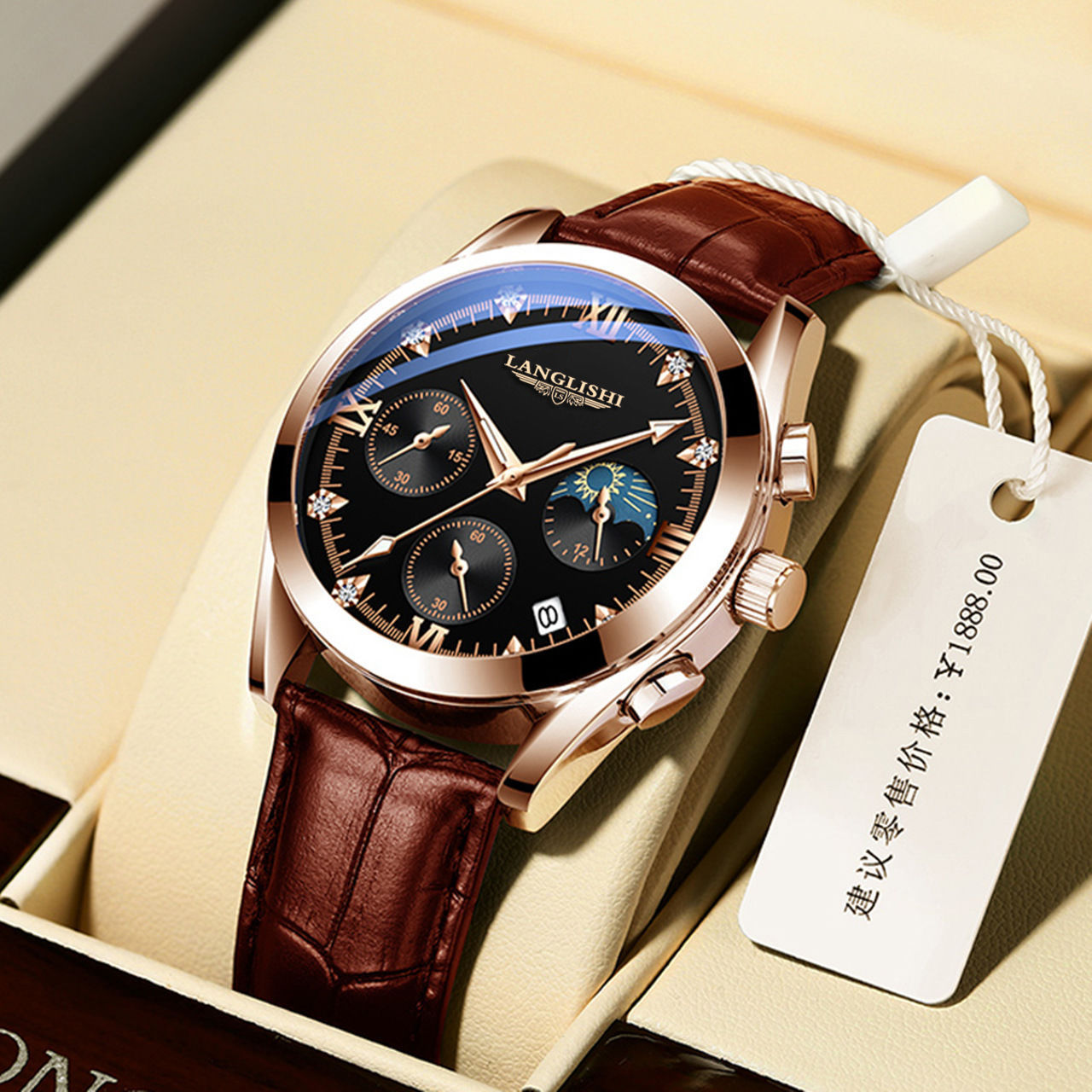 Nuevo reloj luminoso con calendario resistente al agua para hombre de Langlish, reloj deportivo de cuarzo de cuero a la moda de estilo coreano para estudiantes masculinos image 6